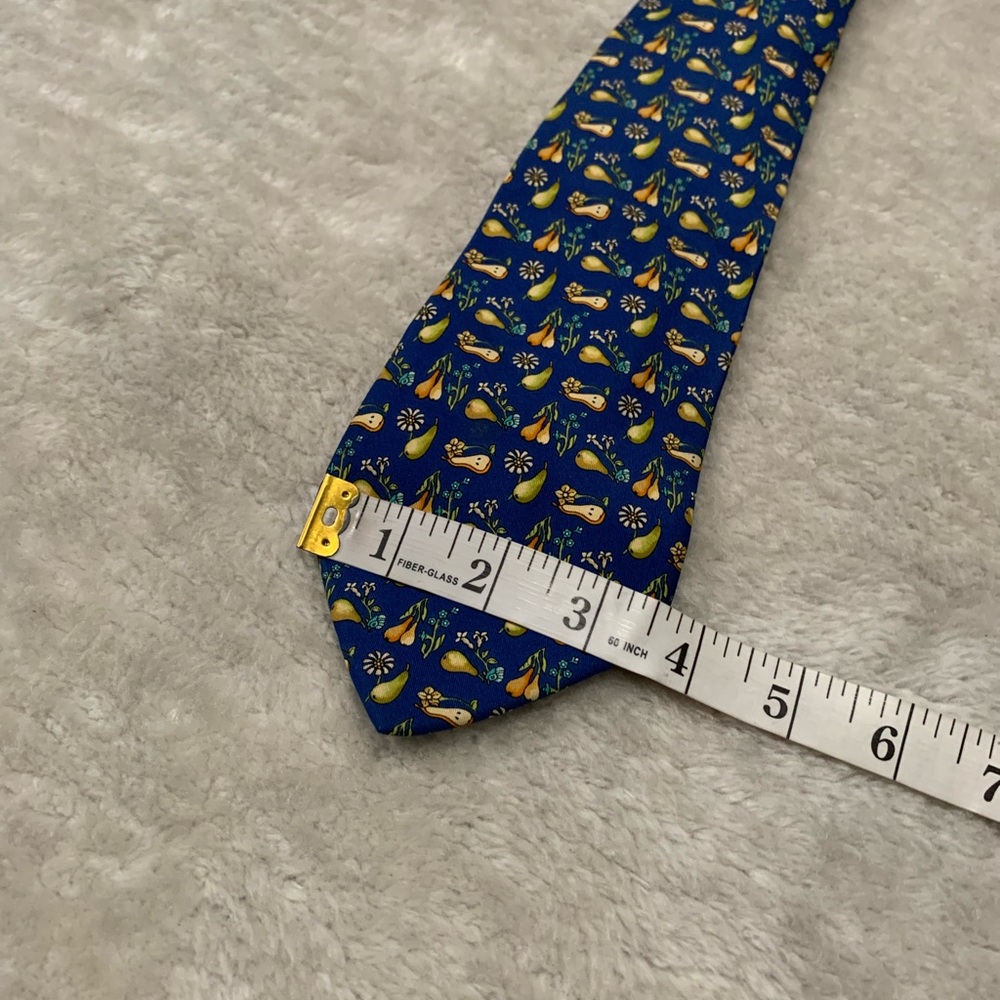 Salvatore Ferragamo Mens Silk Neck‎ Tie Pear Fruit Print Blue - Picture 2 of 5